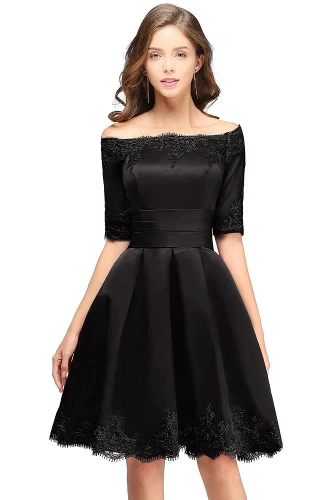 A-line Off-shoulder Half Sleeves Short Lace Appliques Prom Dresses - Image 6
