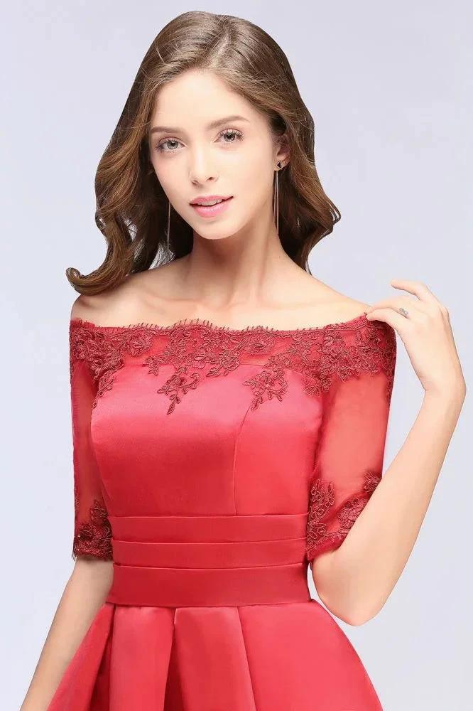 A-line Off-shoulder Half Sleeves Short Lace Appliques Prom Dresses - Image 8