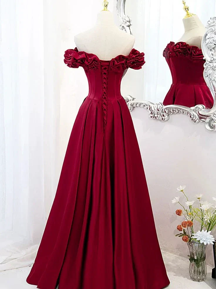 A-Line Off Shoulder Satin Long Prom Dress Satin Evening Dress Y6340 - Image 2