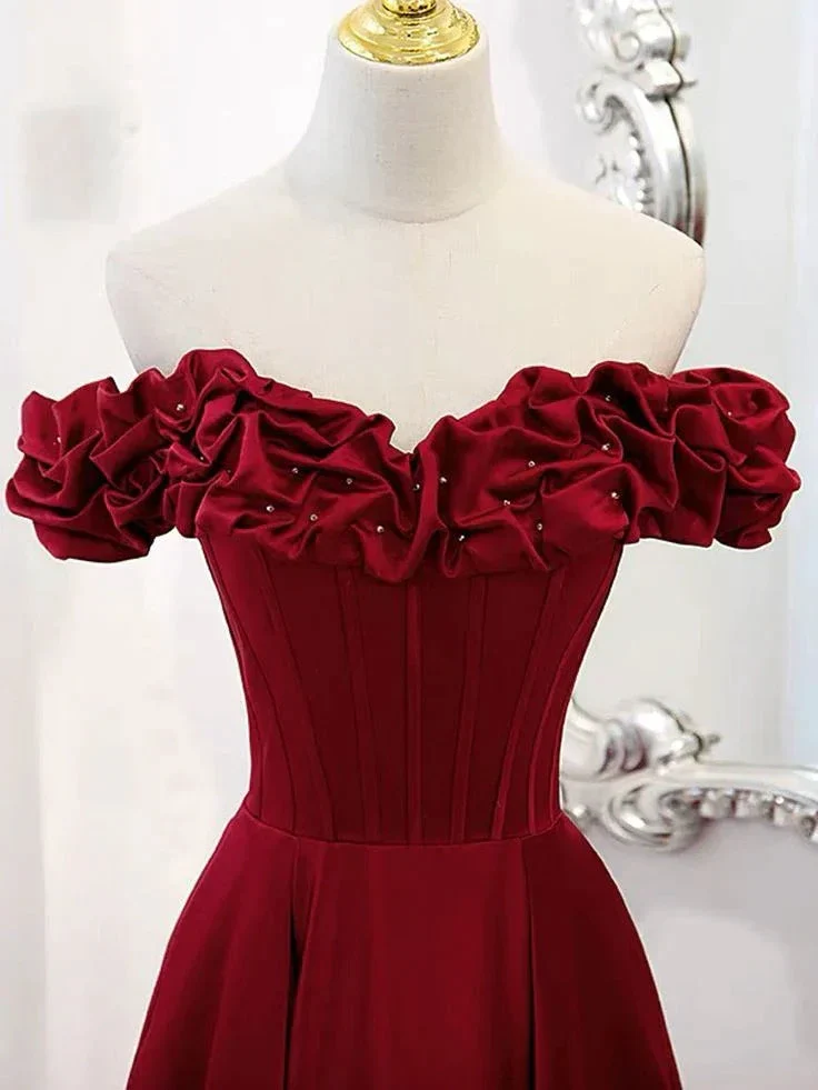 A-Line Off Shoulder Satin Long Prom Dress Satin Evening Dress Y6340 - Image 3