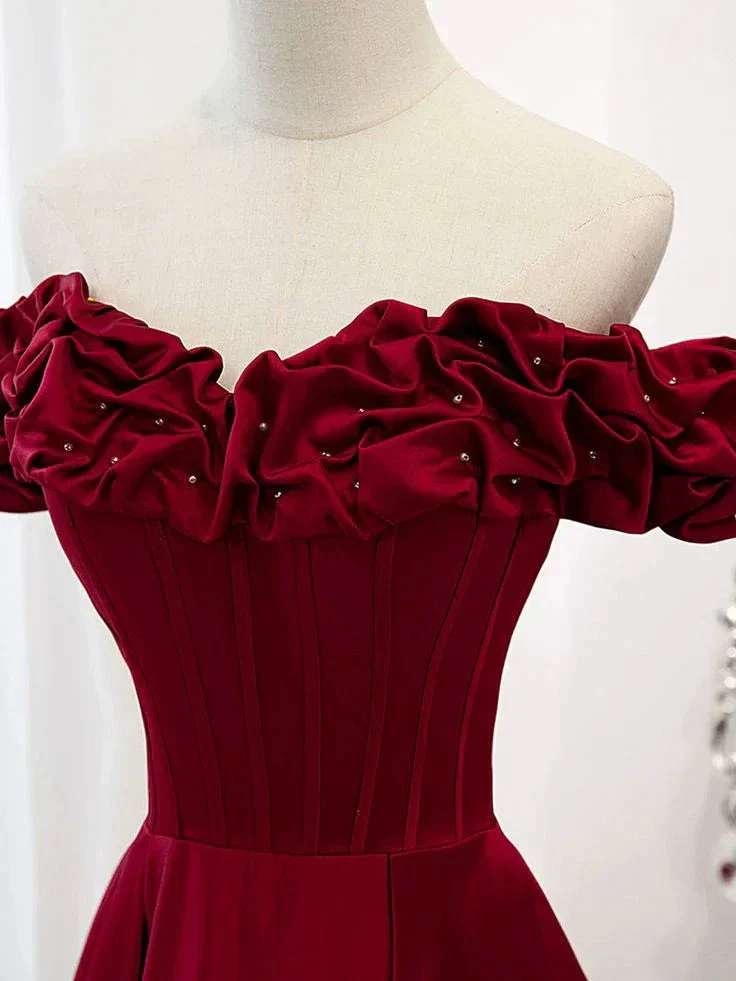 A-Line Off Shoulder Satin Long Prom Dress Satin Evening Dress Y6340 - Image 4