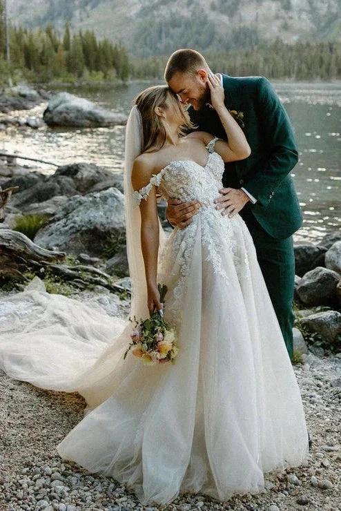 A Line Off the Shoulder Appliques Bohemian Wedding Dresses Bridal Gown WD674 - Image 3