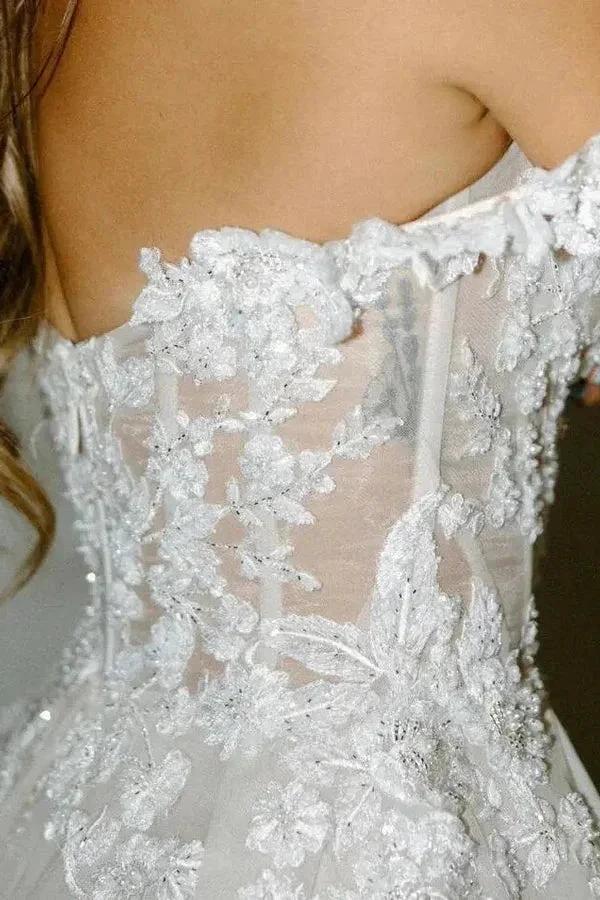 A Line Off the Shoulder Appliques Bohemian Wedding Dresses Bridal Gown WD674 - Image 4