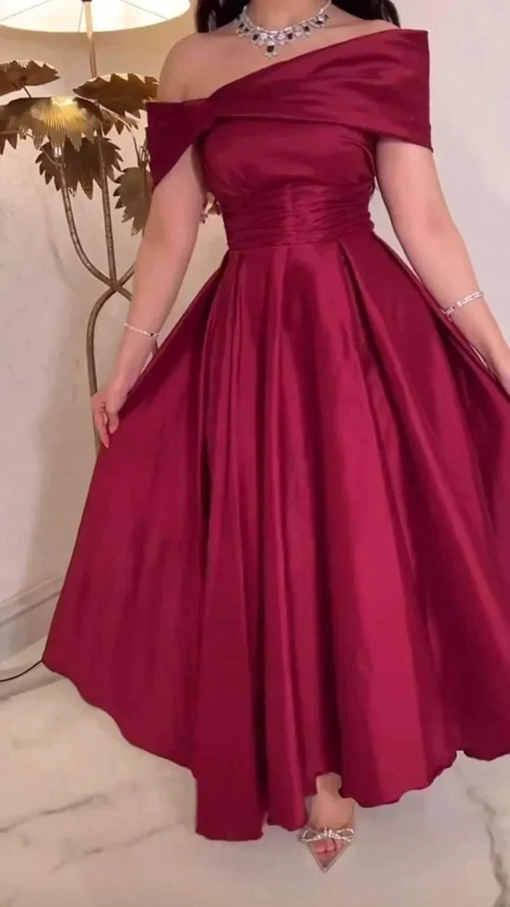A-line Off The Shoulder Evening Dress Simple Pure Color Evening Gown Y5686 - Image 2