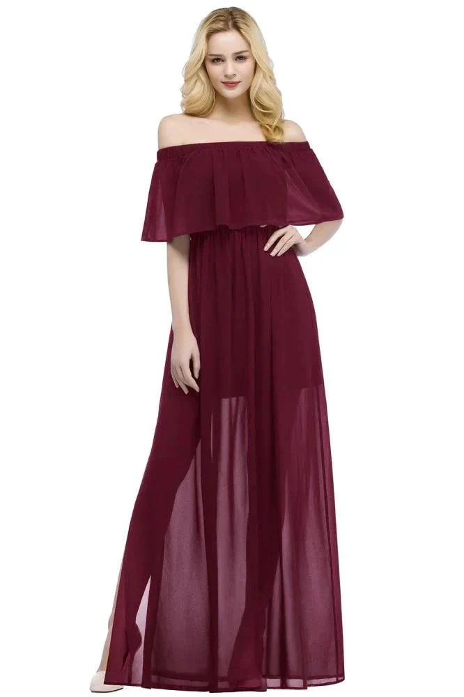 A-line Off-the-shoulder Floor Length Black Chiffon Bridesmaid Dresses - Image 2