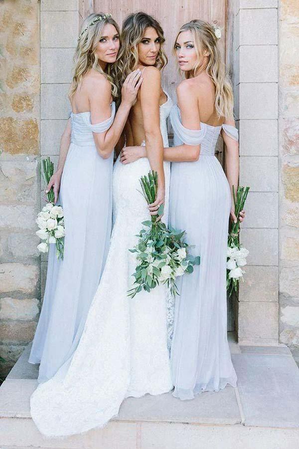 A-Line Off-the-Shoulder Floor-Length Light Blue Chiffon Bridesmaid Dress BD065 - Image 2