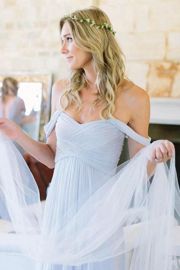 A-Line Off-the-Shoulder Floor-Length Light Blue Chiffon Bridesmaid Dress BD065 - Image 3
