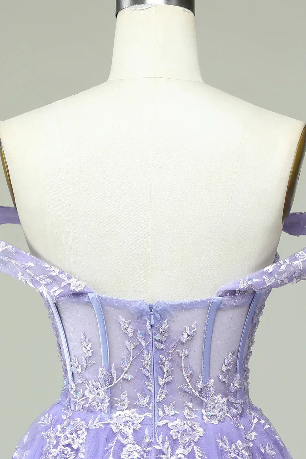 A Line Off the Shoulder Lilac Corset Homecoming Dress with Appliques Y2168 - Image 4