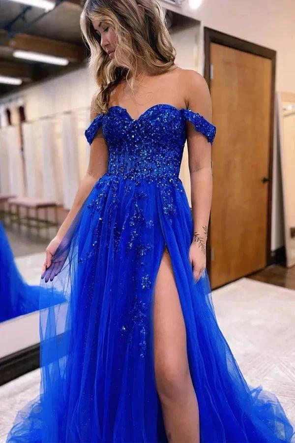 A-line Off The Shoulder Prom Dress Formal Gown With Appliques PSK519 - Image 2