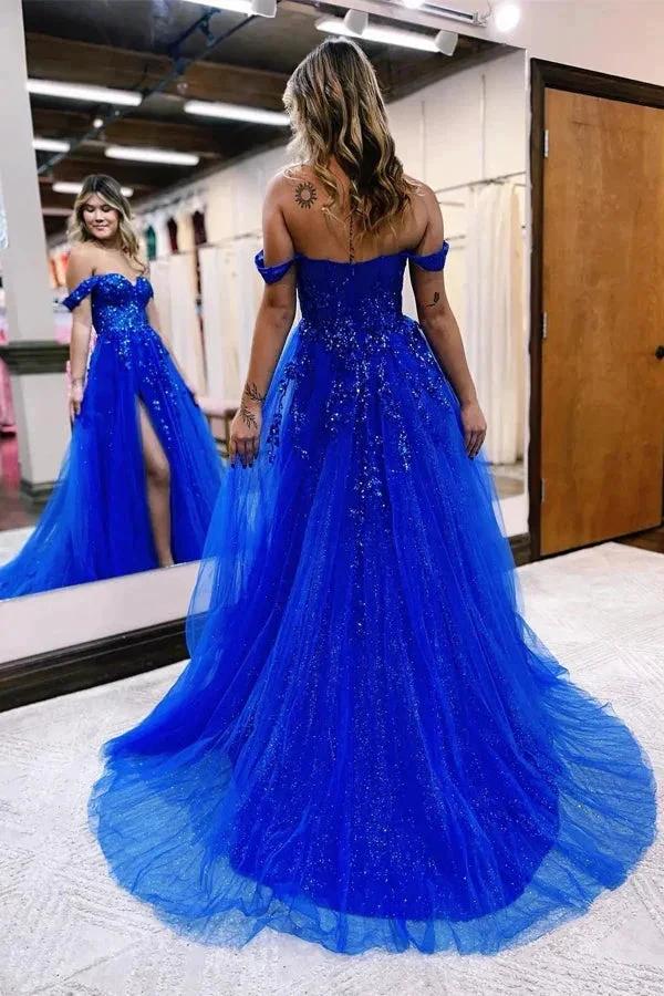 A-line Off The Shoulder Prom Dress Formal Gown With Appliques PSK519 - Image 3