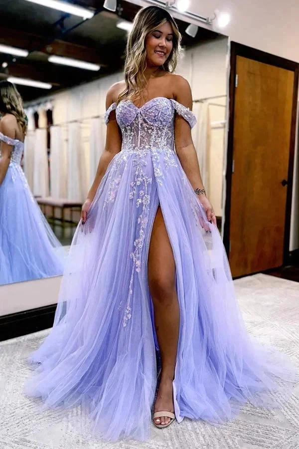 A-line Off The Shoulder Prom Dress Formal Gown With Appliques PSK519 - Image 4