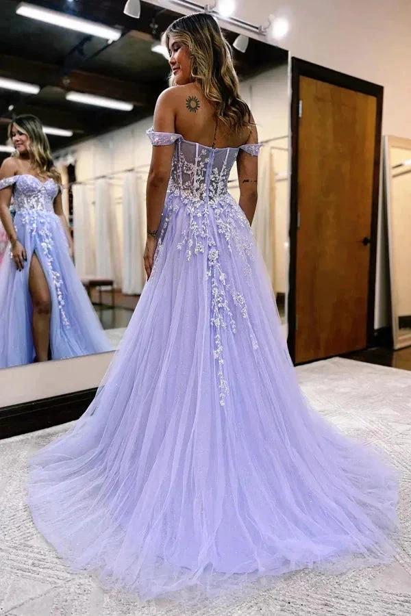 A-line Off The Shoulder Prom Dress Formal Gown With Appliques PSK519 - Image 5