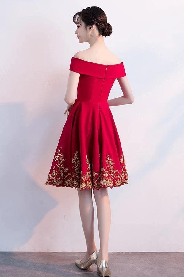 A-line Off The Shoulder Red Homecoming Dresses With Lace Applique  PD122 - Image 2