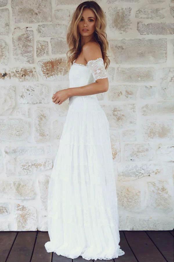 A-Line Off-the-Shoulder Short Sleeves Lace Boho Wedding Dress  WD396 - Image 2