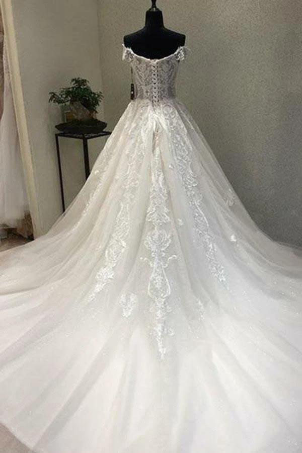 A-Line Off-the-Shoulder Short Sleeves Wedding Dress with Appliques WD226 - Image 2