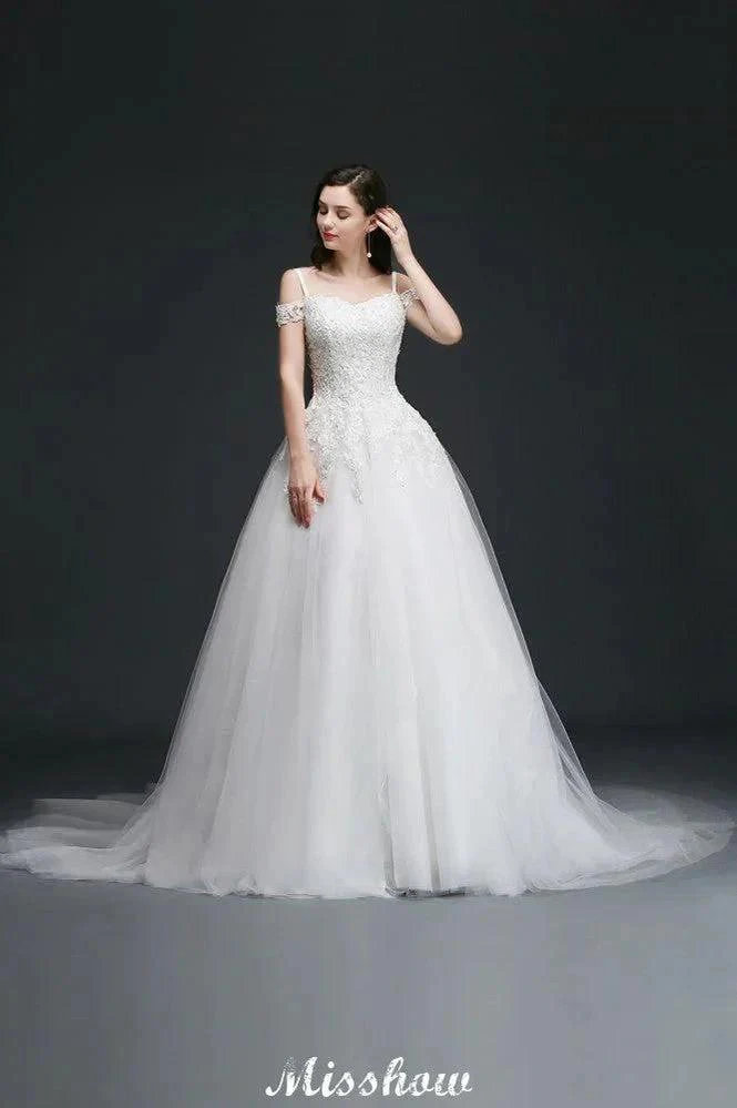 A-line Off-the-Shoulder Tulle Elegant Wedding Dresses with Appliques - Image 3