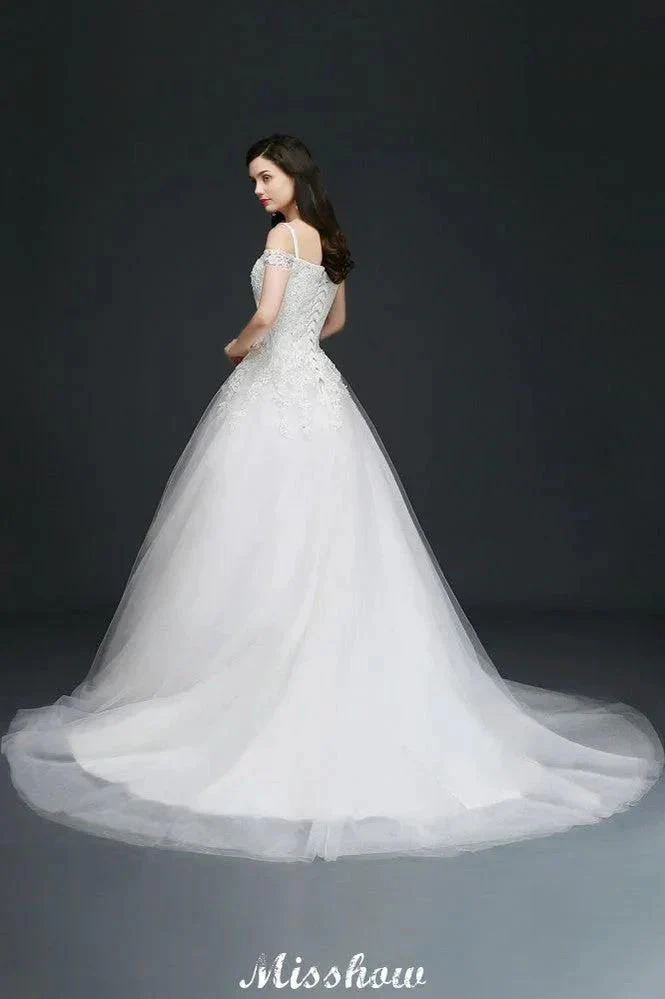A-line Off-the-Shoulder Tulle Elegant Wedding Dresses with Appliques - Image 4