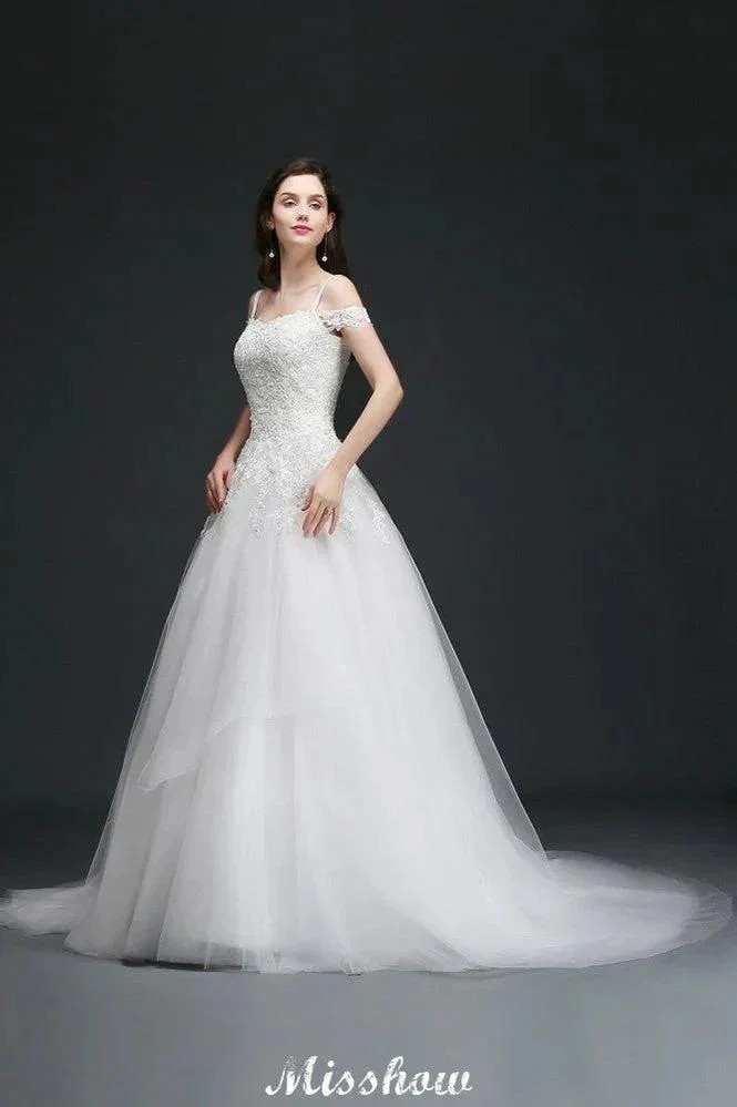 A-line Off-the-Shoulder Tulle Elegant Wedding Dresses with Appliques - Image 5