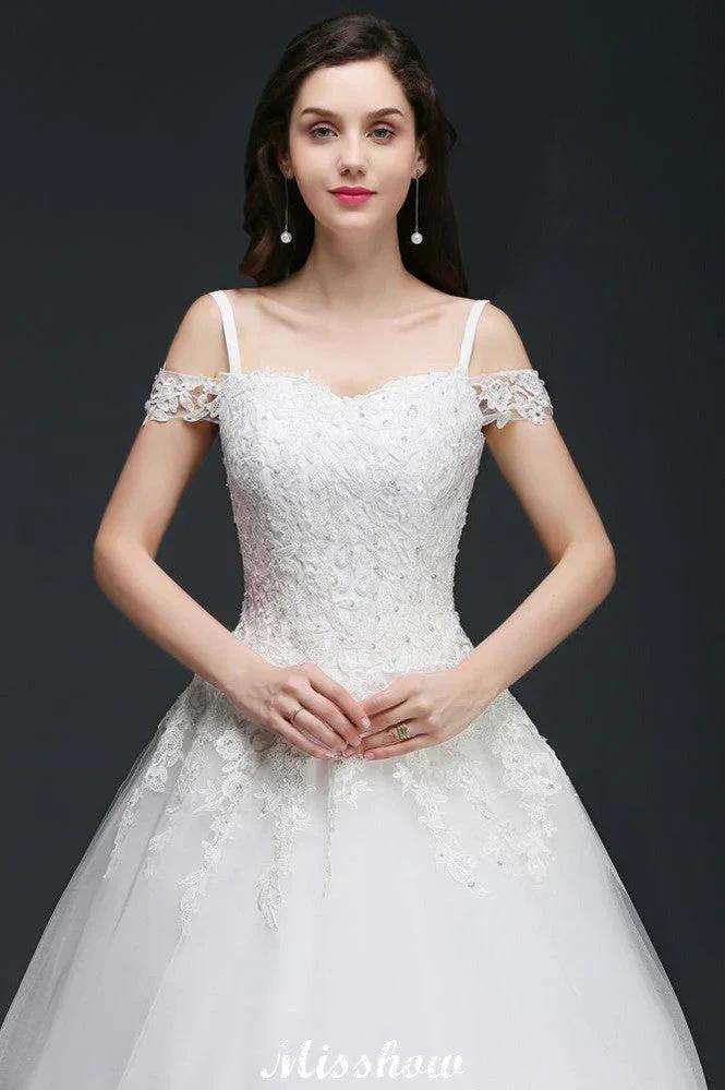 A-line Off-the-Shoulder Tulle Elegant Wedding Dresses with Appliques - Image 6