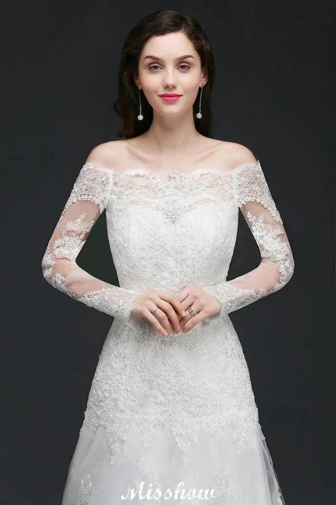A-line Off-The-Shoulder Tulle Glamorous Wedding Dresses with Lace - Image 4