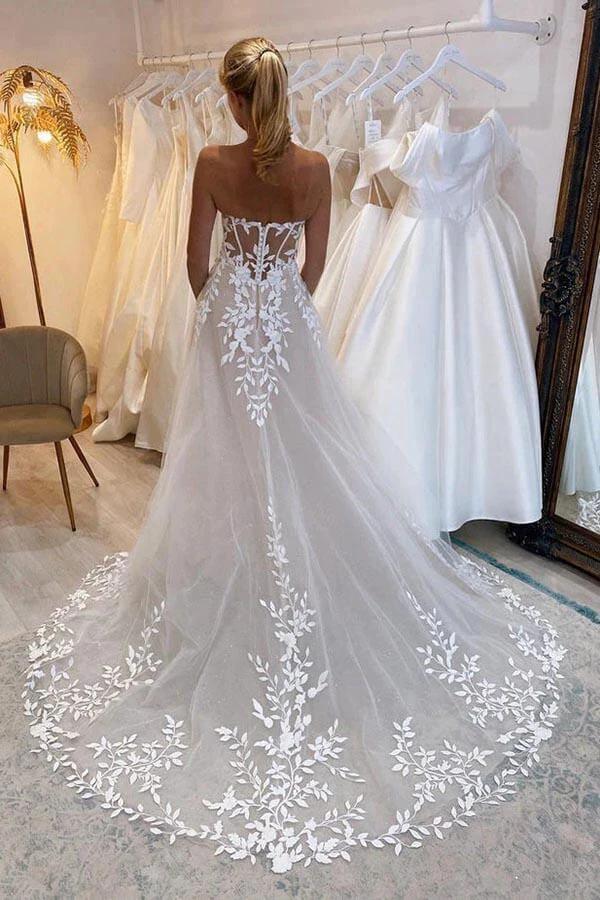 A-line Off-the-Shoulder Wedding Dresses With Lace Appliques Bridal Gown WD664 - Image 3