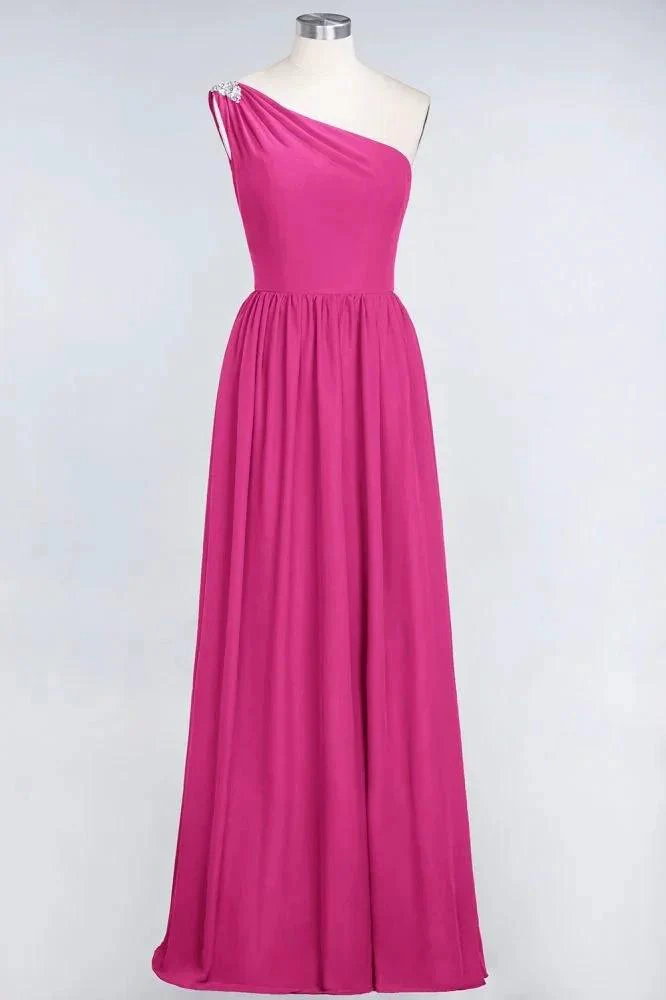 A-Line One-Shoulder Beadings Sleeveless Ruffles Bridesmaid Dress Floor Length Maid of Honor Dress - Image 10