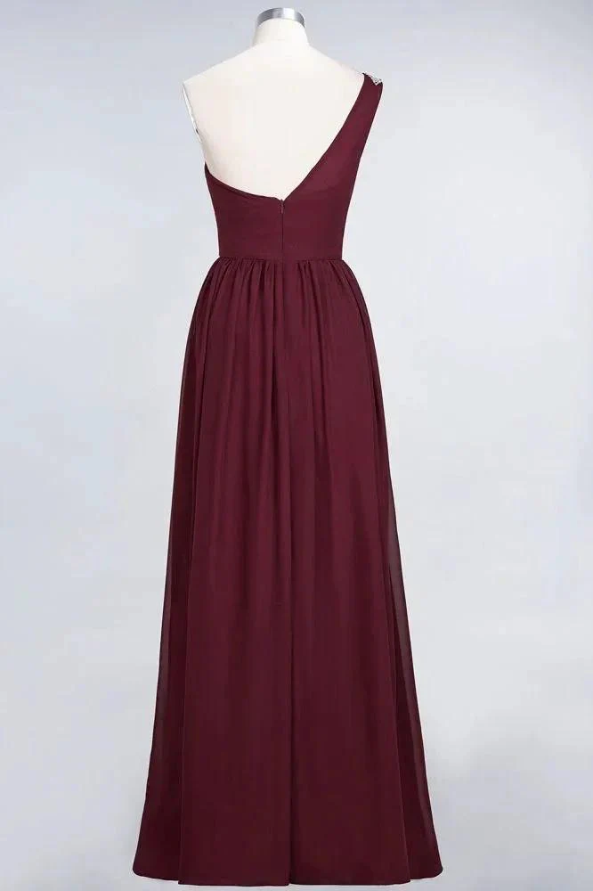 A-Line One-Shoulder Beadings Sleeveless Ruffles Bridesmaid Dress Floor Length Maid of Honor Dress - Image 2