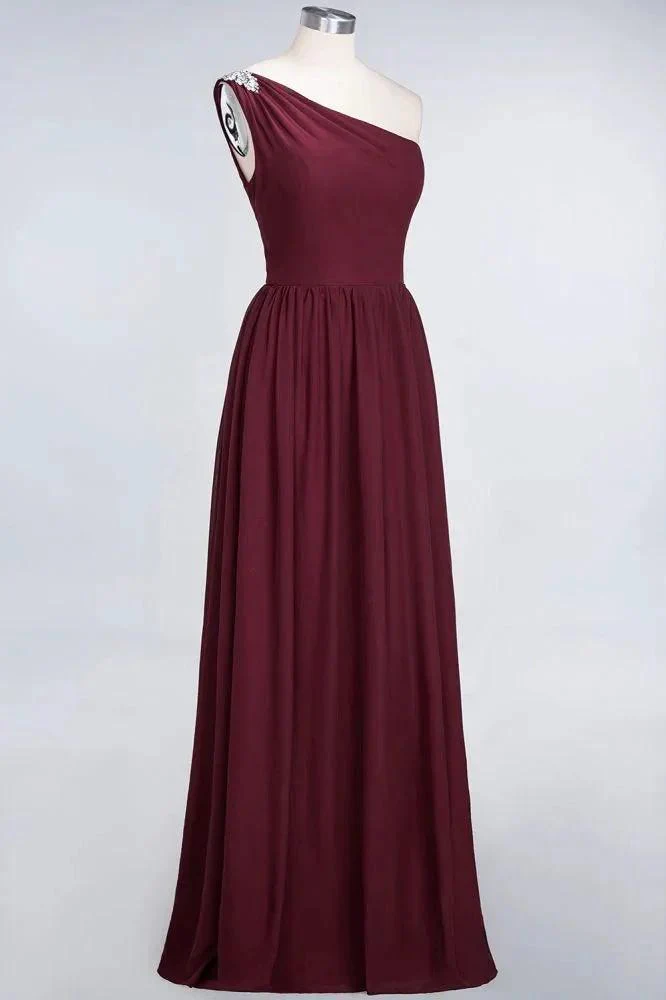A-Line One-Shoulder Beadings Sleeveless Ruffles Bridesmaid Dress Floor Length Maid of Honor Dress - Image 3