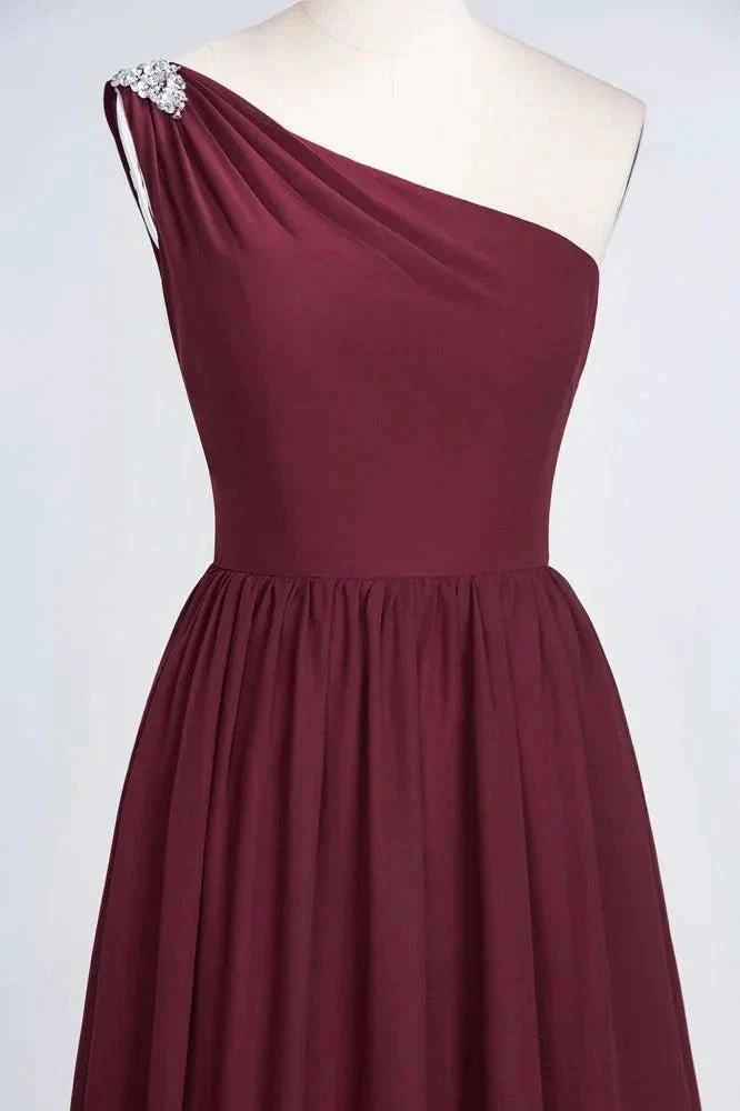 A-Line One-Shoulder Beadings Sleeveless Ruffles Bridesmaid Dress Floor Length Maid of Honor Dress - Image 4