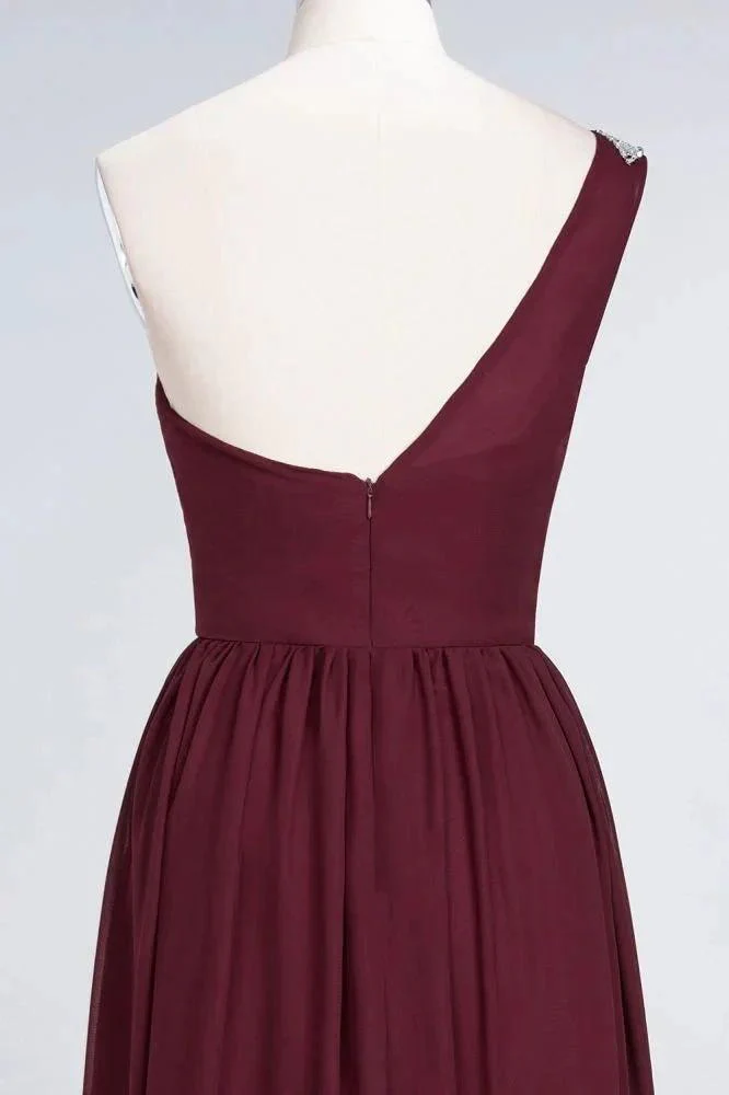 A-Line One-Shoulder Beadings Sleeveless Ruffles Bridesmaid Dress Floor Length Maid of Honor Dress - Image 5