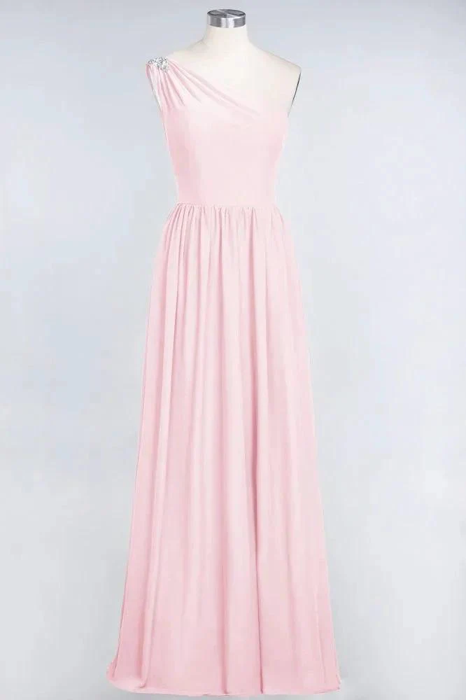 A-Line One-Shoulder Beadings Sleeveless Ruffles Bridesmaid Dress Floor Length Maid of Honor Dress - Image 7