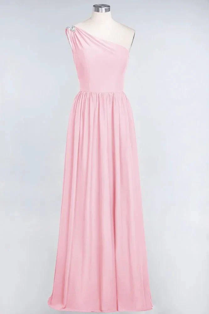 A-Line One-Shoulder Beadings Sleeveless Ruffles Bridesmaid Dress Floor Length Maid of Honor Dress - Image 8