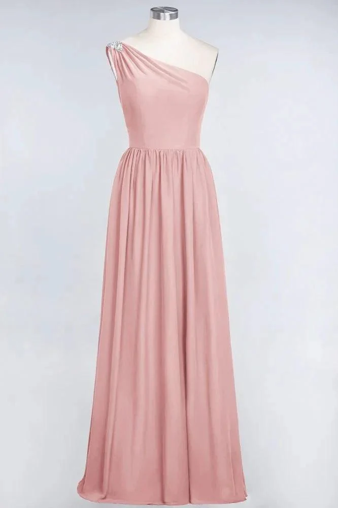 A-Line One-Shoulder Beadings Sleeveless Ruffles Bridesmaid Dress Floor Length Maid of Honor Dress - Image 9