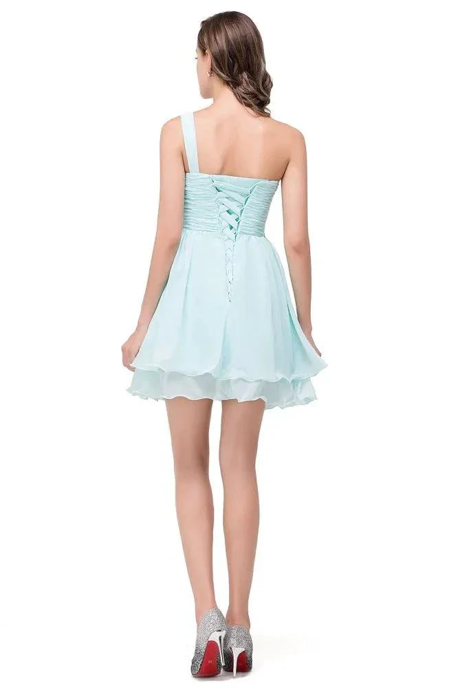 A-line One Shoulder Chiffon Homecoming Dress - Image 6