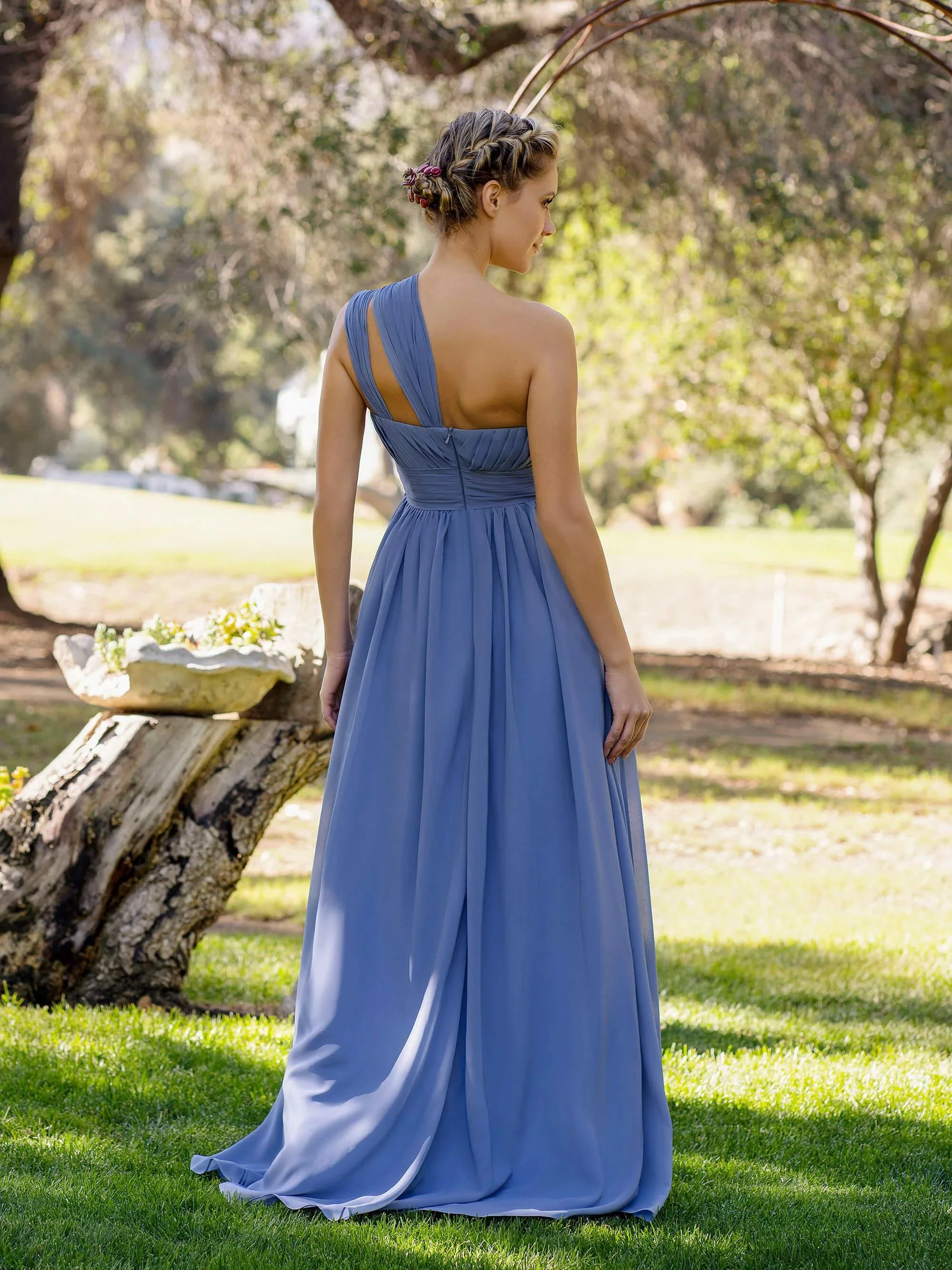 A-Line One-Shoulder Floor-Length Chiffon Bridesmaid Dress - Image 2
