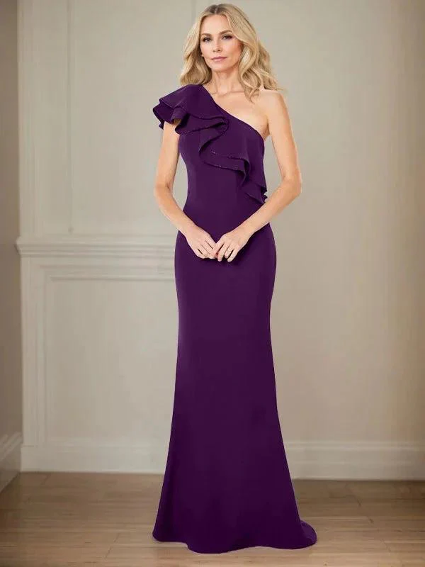A-line One Shoulder Floor-Length Chiffon Mother of the Bride Dress With Ruffles - Image 17