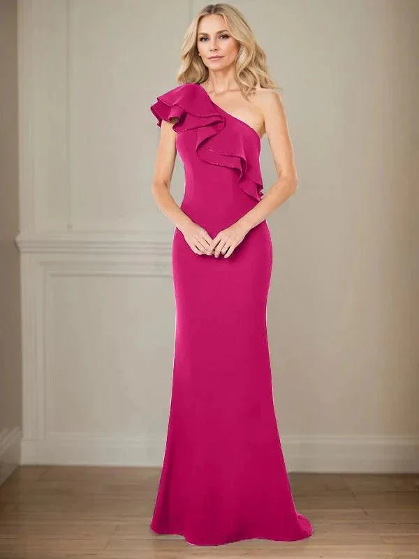 A-line One Shoulder Floor-Length Chiffon Mother of the Bride Dress With Ruffles - Image 20