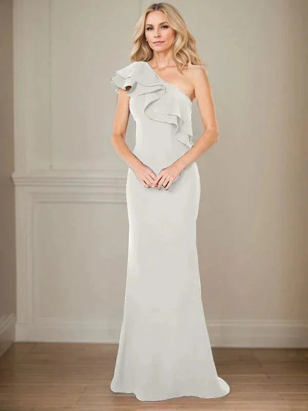 A-line One Shoulder Floor-Length Chiffon Mother of the Bride Dress With Ruffles - Image 21