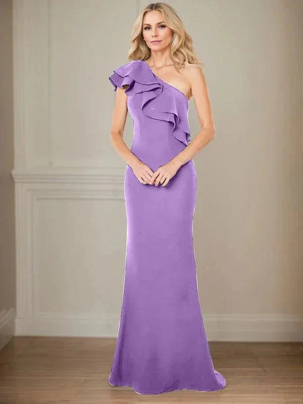 A-line One Shoulder Floor-Length Chiffon Mother of the Bride Dress With Ruffles - Image 23