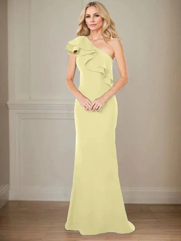 A-line One Shoulder Floor-Length Chiffon Mother of the Bride Dress With Ruffles - Image 40