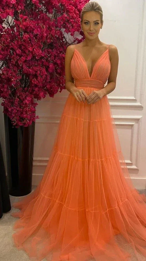 A Line Orange Formal Evening Dress Prom Party Long Gown Y6146 - Image 2