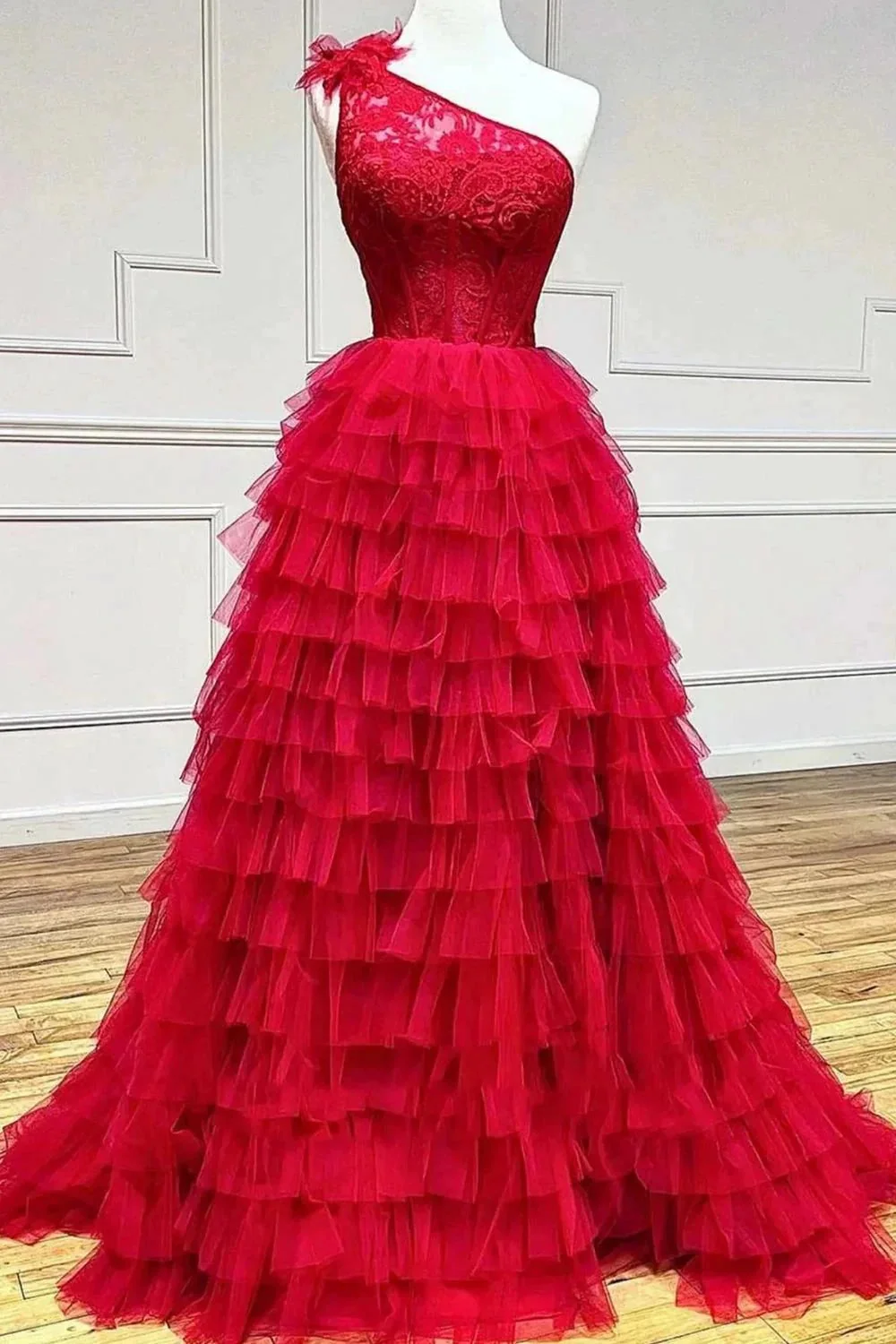 Kinsley | A Line One Shoulder Tiered Long Prom Dress - Image 10