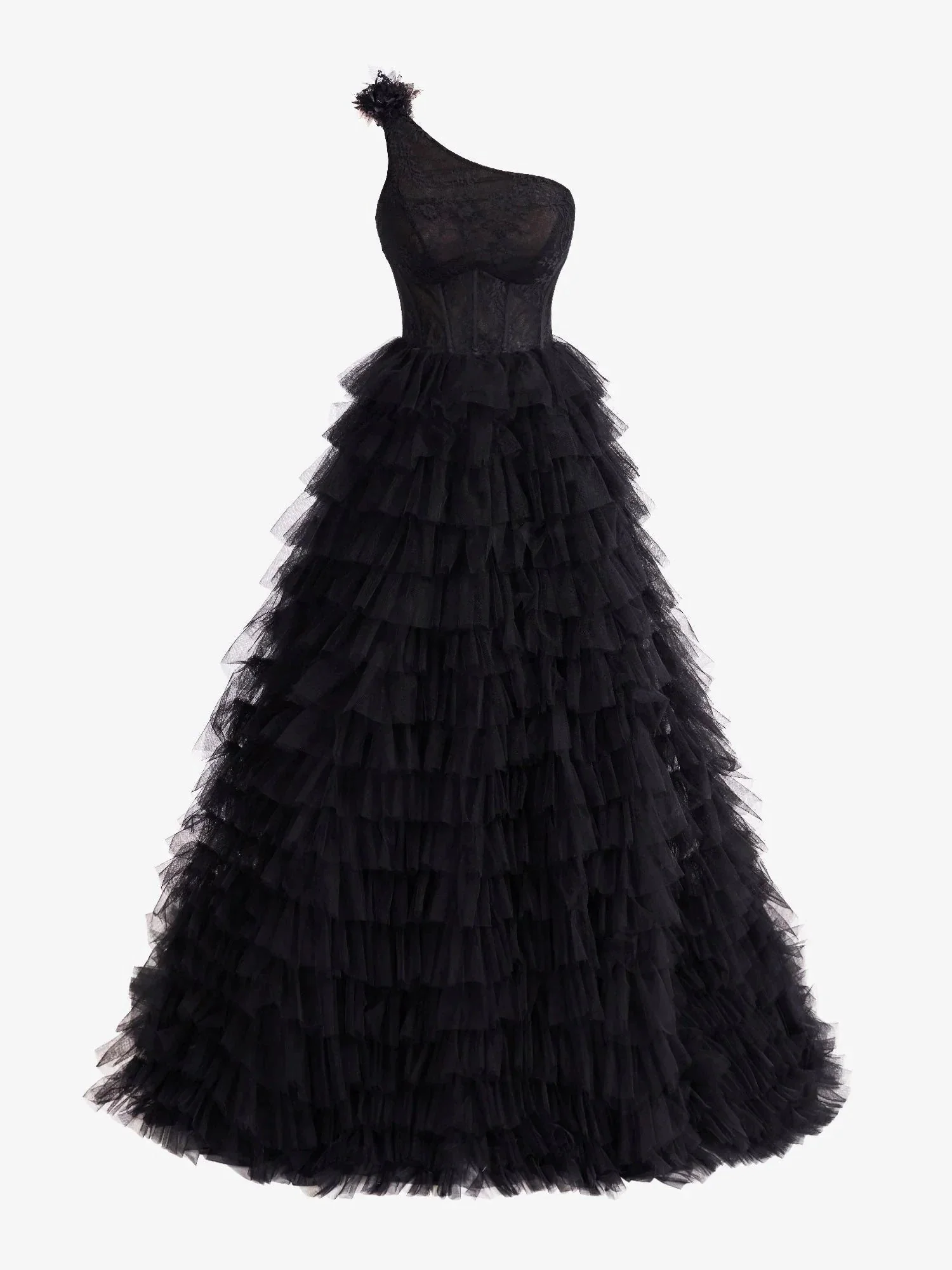 Kinsley | A Line One Shoulder Tiered Long Prom Dress - Image 3