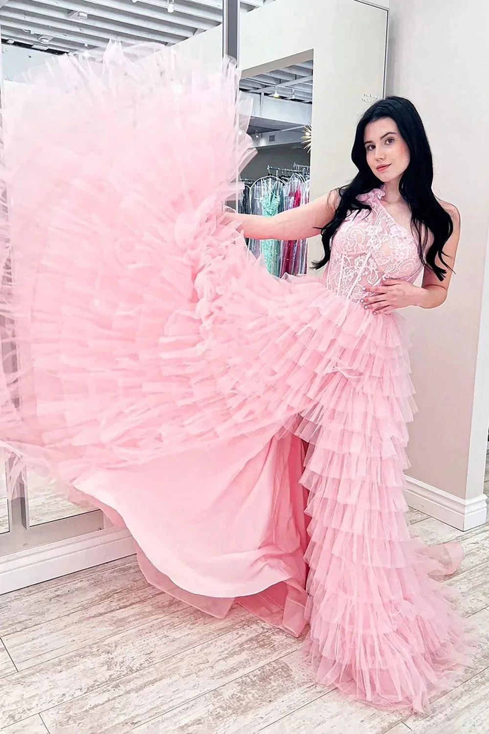 Kinsley | A Line One Shoulder Tiered Long Prom Dress - Image 6
