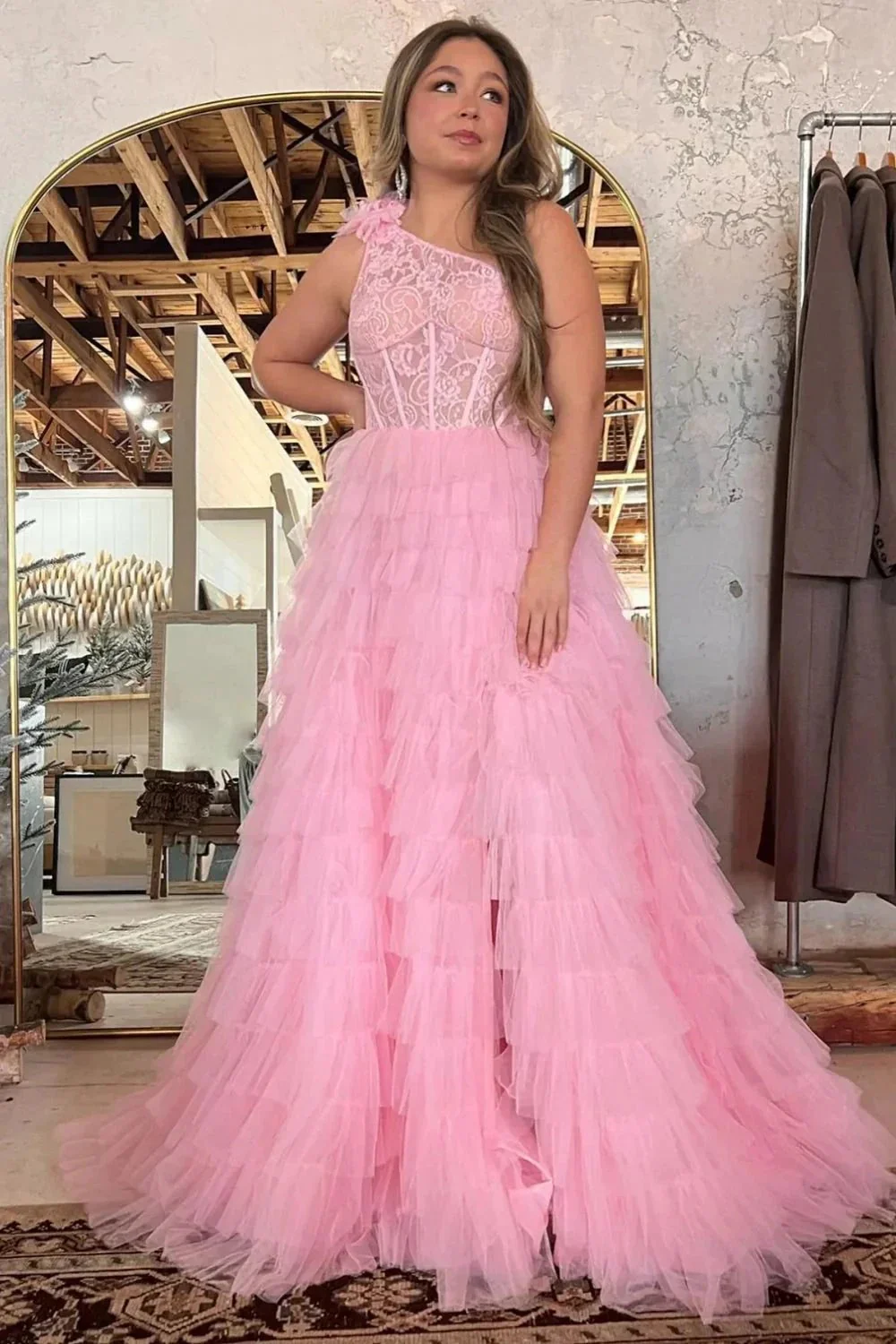 Kinsley | A Line One Shoulder Tiered Long Prom Dress - Image 7