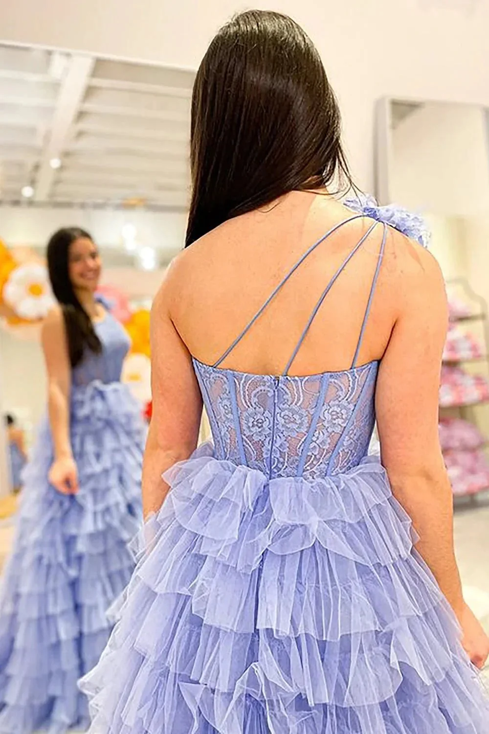 Kinsley | A Line One Shoulder Tiered Long Prom Dress - Image 9