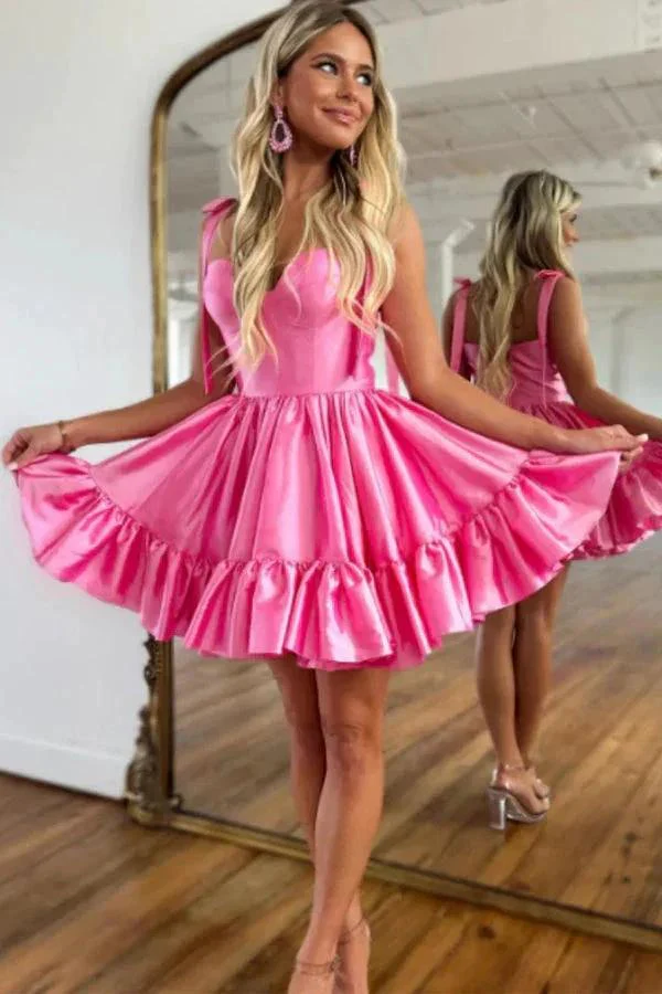 A-line Pink Ruffle Cute Sweetheart Homecoming Dresses PD491 - Image 3