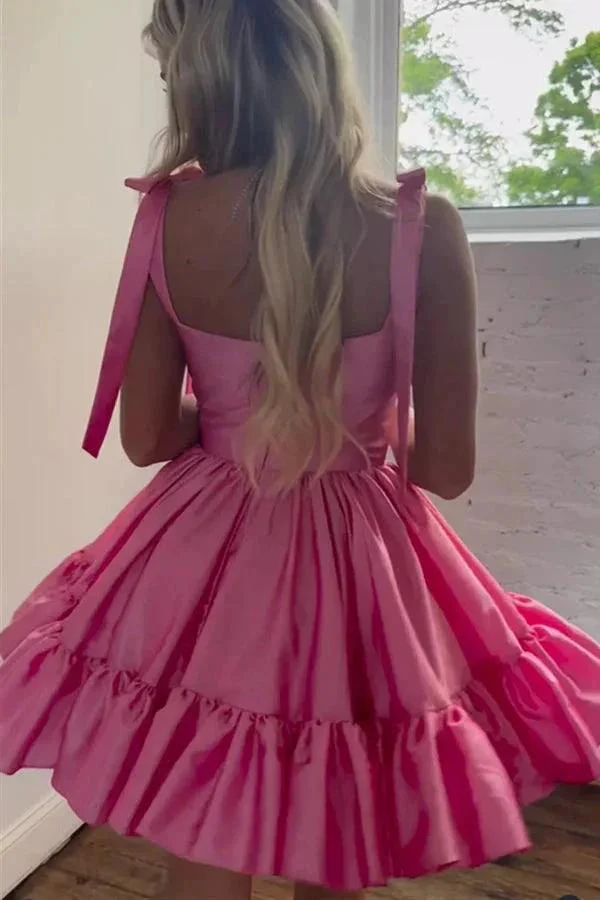 A-line Pink Ruffle Cute Sweetheart Homecoming Dresses PD491 - Image 4