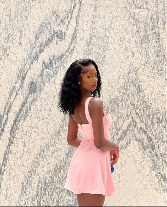 A-line Pink Short Homecoming Dress Pink Graduation Dress Y1944 - Image 2