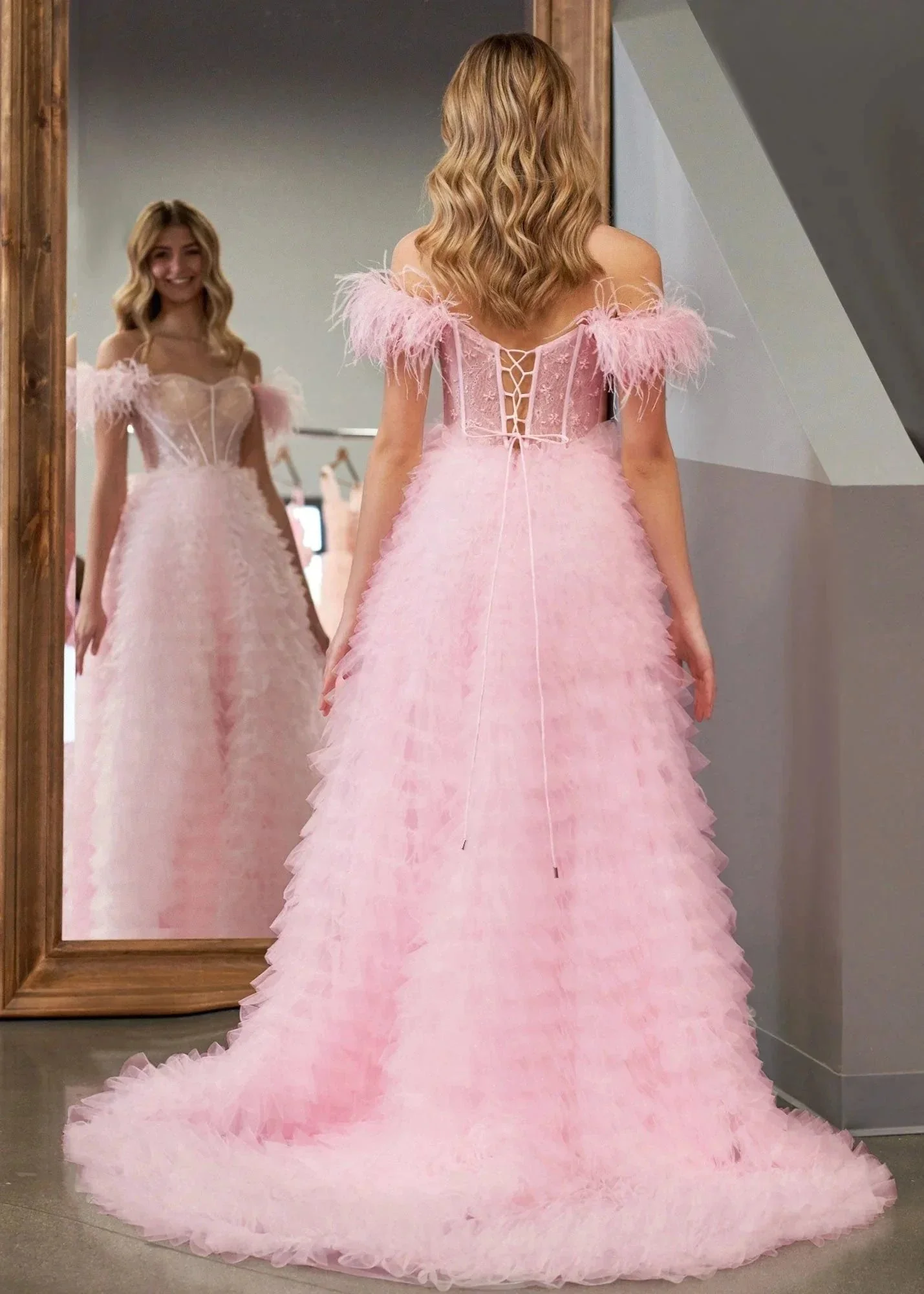 Ingrid |A Line Sweetheart Tiered Tulle Long Prom Dress With Slit - Image 3
